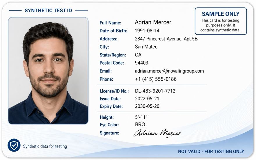 Sample ID card with personal details